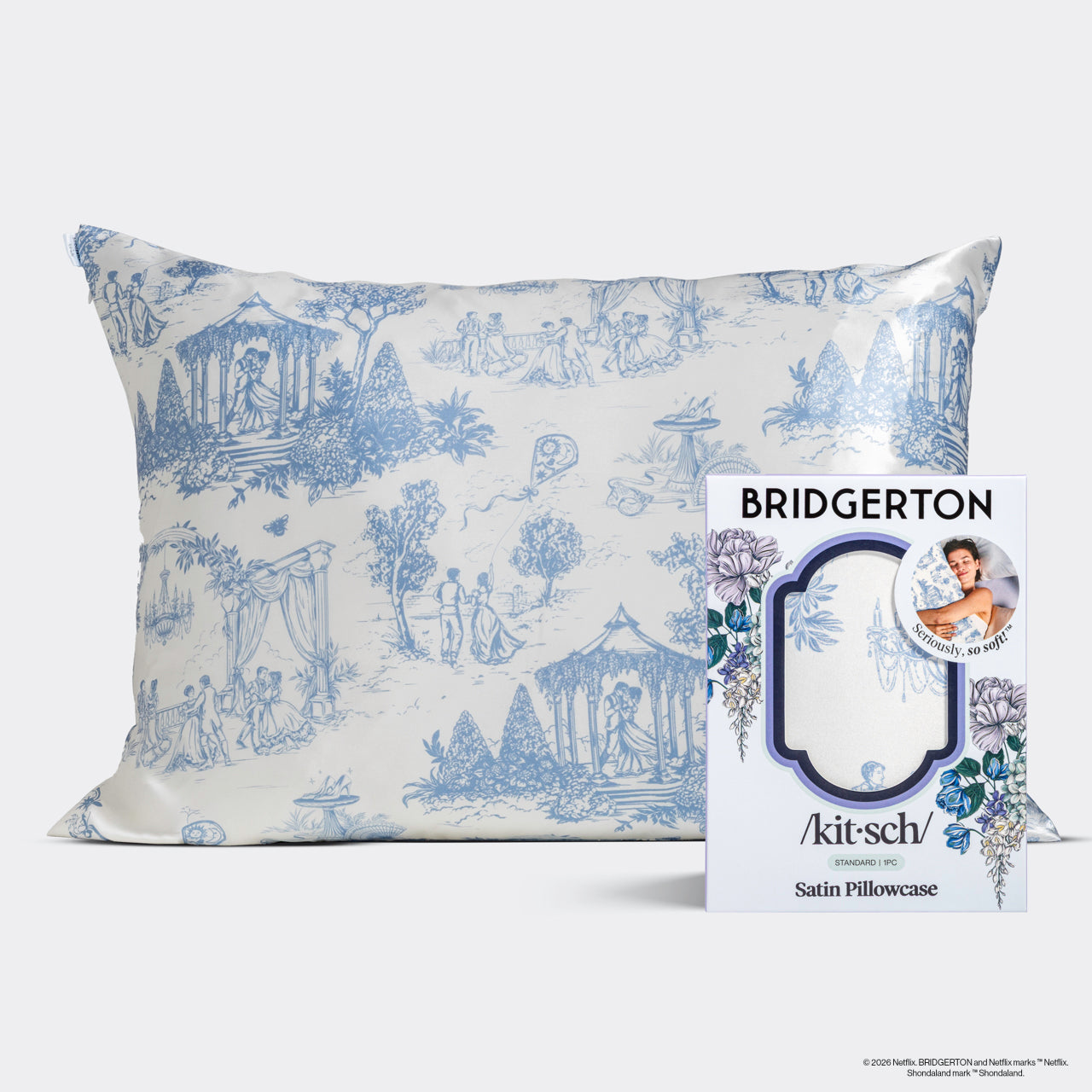Bridgerton x Kitsch Standard Satin Pillowcase - Garden Toile