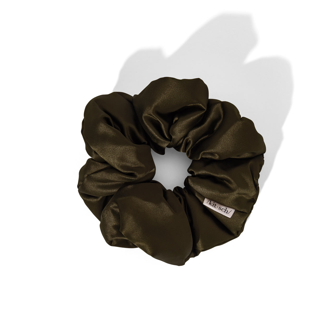 KITSCH Pillow Scrunchies® in Satin 4pc - Black — angled view — plush satin scrunchies in deep black tones — perfect for all hair types and textures
