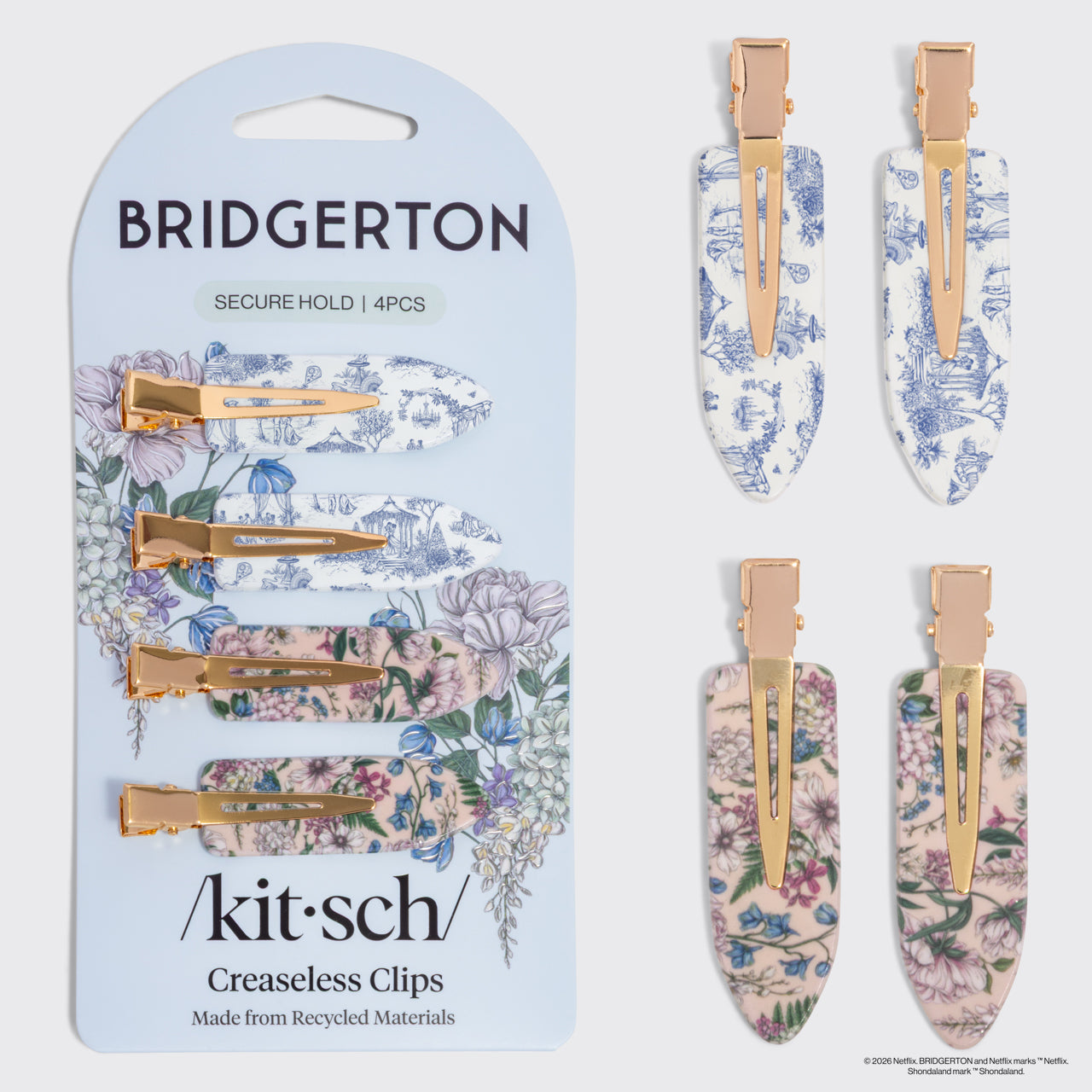 Bridgerton x KITSCH Creaseless Clips 4pc Toile in Bloom — Hero